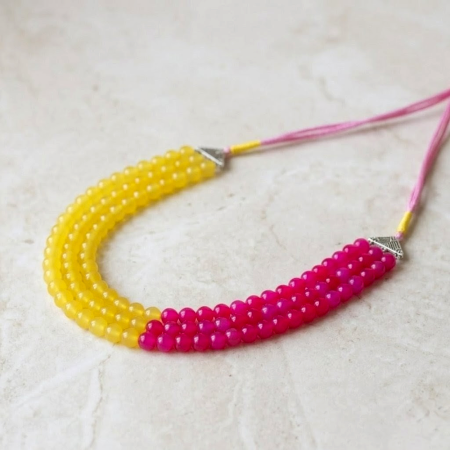 Handcrafted Jewelry Glass Stone Dual Tone Necklace